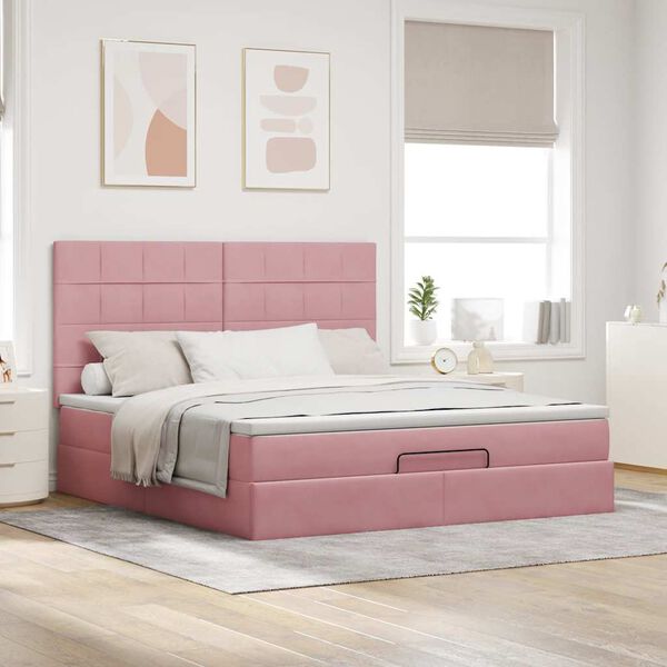 vidaXL Ottoman Bed with Mattresses Pink 160x200cm Velvet