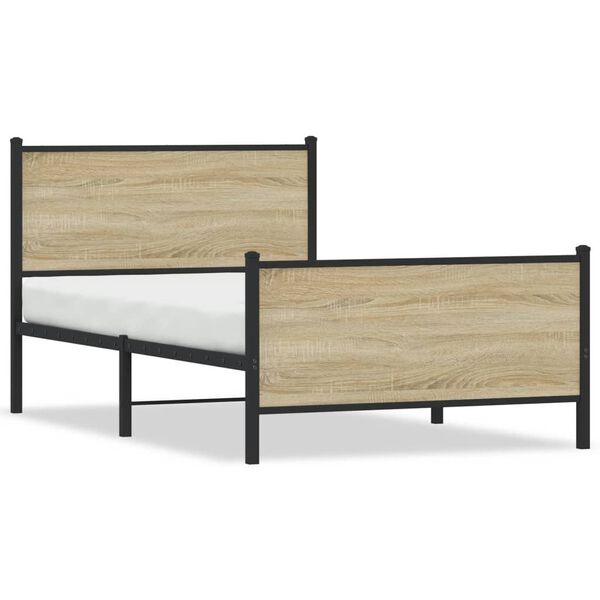 vidaXL Metal Bed Frame without Mattress Sonoma Oak 107x203 cm