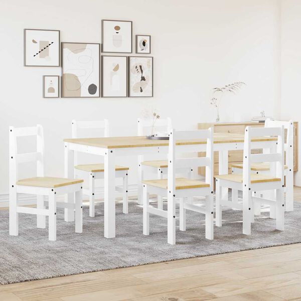 vidaXL 7 Piece Dining Set PANAMA White Solid Wood Pine
