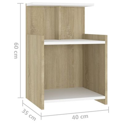 vidaXL Bed Cabinets 2 pcs White and Sonoma Oak 40x35x60 cm Engineered Wood