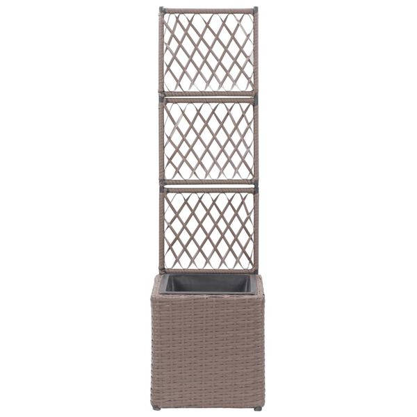 vidaXL Trellis Raised Bed with 1 Pot 30x30x107 cm Poly Rattan Brown