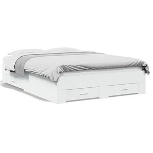 vidaXL Bed Frame with Drawers without Mattress White 135x190 cm Double