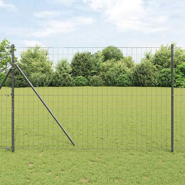 vidaXL Fence with Post Grey 1.6 x 10 m Steel and PVC