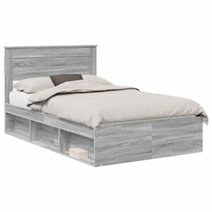 vidaXL Bed Frame with Storage Grey Sonoma 120 x 190 cm Solid Pine Wood