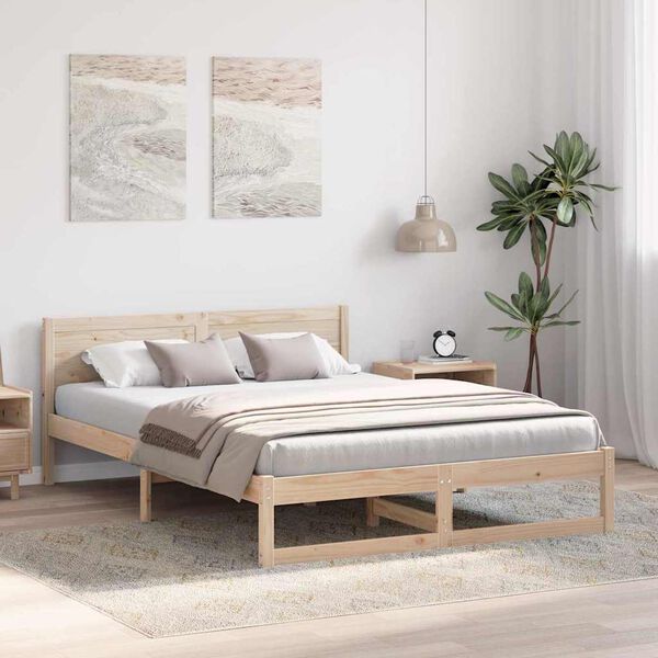 vidaXL Bed Frame with Headboard Natural 160 x 200 cm Solid Pine Wood