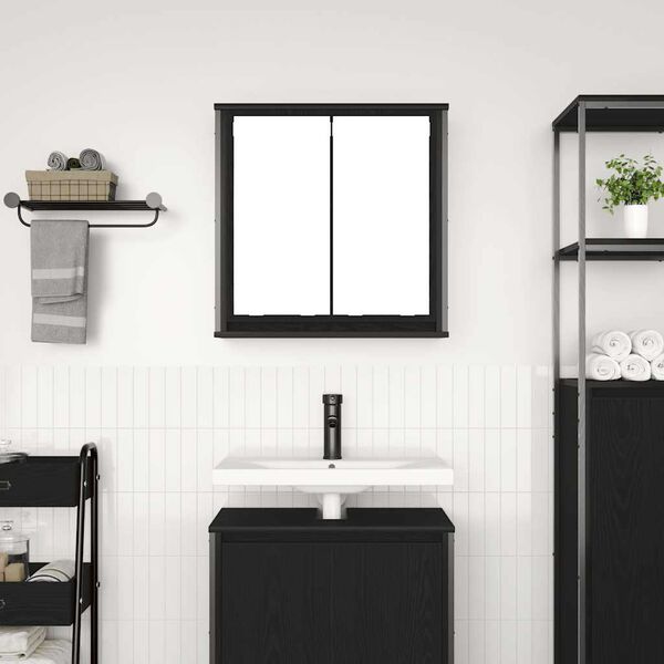 vidaXL Bathroom Wall Cabinet with Mirror Black Oak 60x21x60 cm