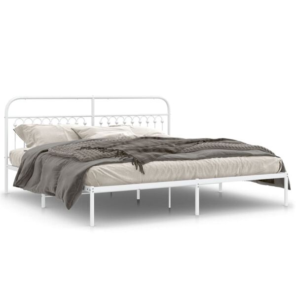 vidaXL Metal Bed Frame without Mattress with Headboard White 193x203cm