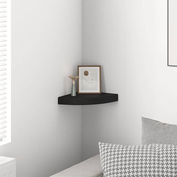 vidaXL Floating Corner Shelf Black 25x25x3.8 cm MDF