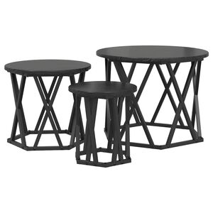 vidaXL Nesting Side Table 3 pcs Black Oak Engineered Wood and Steel