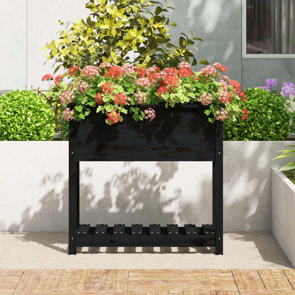 vidaXL Planter with Shelf Black 82.5x34.5x81 cm Solid Wood Pine