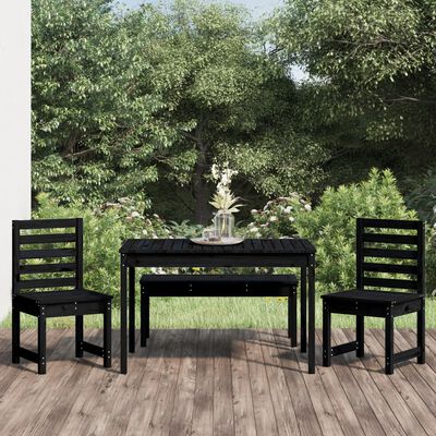 vidaXL 4 Piece Garden Dining Set Black Solid Wood Pine
