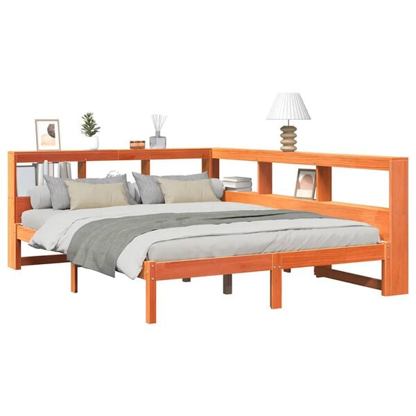 vidaXL Bookcase Bed without Mattress Wax Brown 160x200 cm Solid Wood Pine