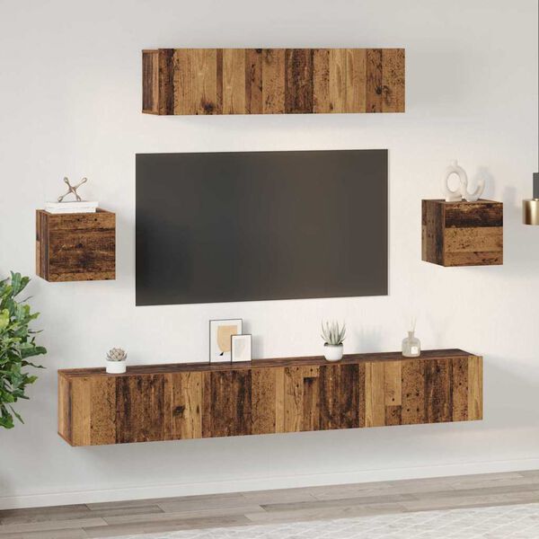 vidaXL TV Cabinet Set Wall-mounted 7 pcs Old Wood Engineered Wood