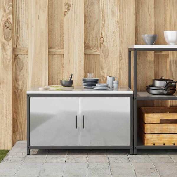 vidaXL Kitchen Storage with Shelf Silver 90 x 50 x 53 cm Steel