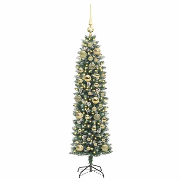 vidaXL Artificial Slim Christmas Tree Green and White 120 cm
