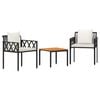 vidaXL Outdoor Furniture Set 3 pcs Black and Cream White Poly Rattan