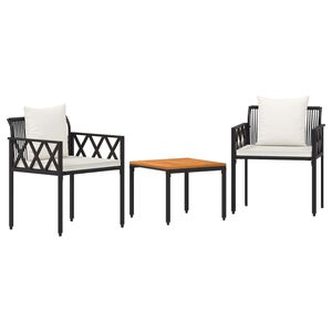 vidaXL Outdoor Furniture Set 3 pcs Black and Cream White Poly Rattan