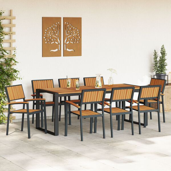 vidaXL Garden Dining Set 9 pcs Black Solid Acacia Wood