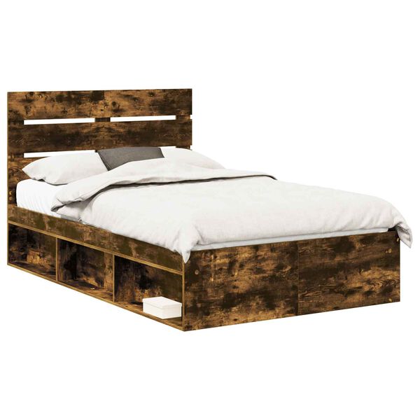 vidaXL Bed Frame Smoked Oak 120 x 200 cm Solid Pine Wood