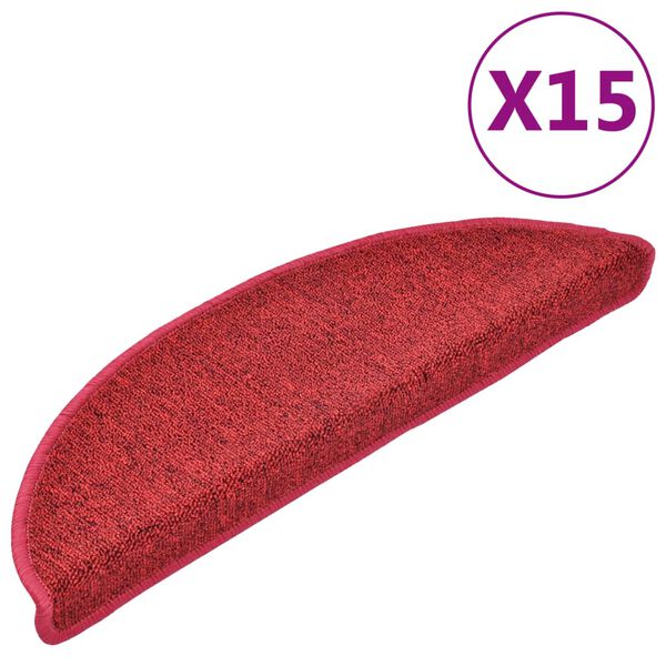 vidaXL Stair Mats 15 pcs 56x17x3 cm Red Half Round