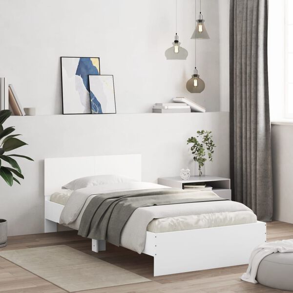 vidaXL Bed Frame without Mattress with Headboard White 100x200 cm