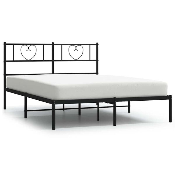 vidaXL Metal Bed Frame without Mattress with Headboard Black 135x190cm