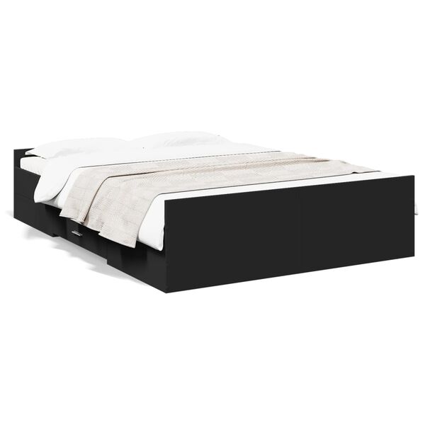 vidaXL Bed Frame with Drawers without Mattress Black 140x190 cm