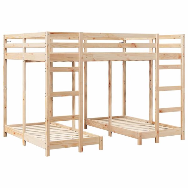 vidaXL Triple Bunk Bed Frame Brown 140 x 200 cm Solid Pine Wood
