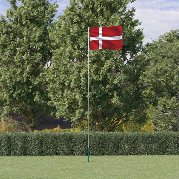 vidaXL Denmark Flag and Pole 5.55 m Aluminium