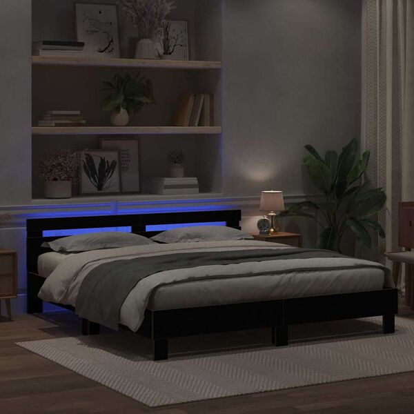 vidaXL Bed Frame with LED Black Oak 200 x 200 cm Engineered Wood
