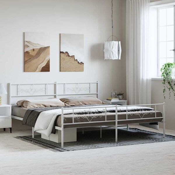 vidaXL Metal Bed Frame without Mattress with Footboard White 193x203cm