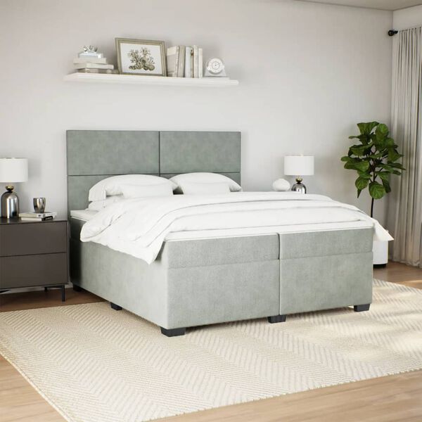 vidaXL Box Spring Bed with Mattress Light Grey 200x200 cm Velvet