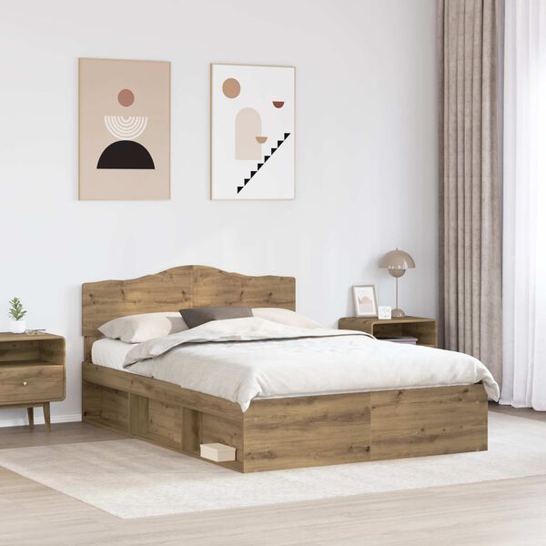 vidaXL Bed Frame Artisian Oak 150 x 200 cm Solid Pine Wood