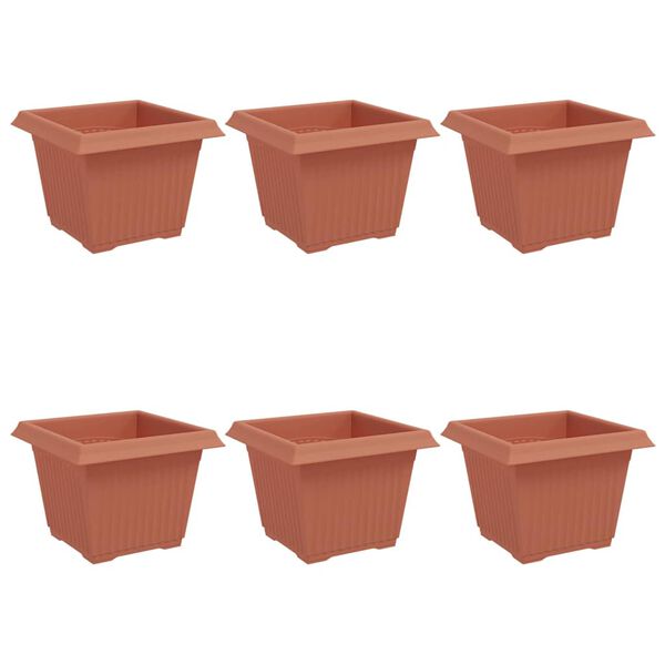 vidaXL Square Flower Pot 6 pcs Brick Red 23 x 23 x 17.5 cm Plastic