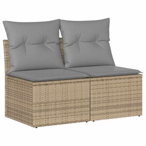 vidaXL 2 Piece Garden Sofa Set with Cushions Beige Poly Rattan Acacia