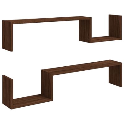vidaXL Wall Shelves 2 pcs Brown Oak 100x15x20 cm Engineered Wood