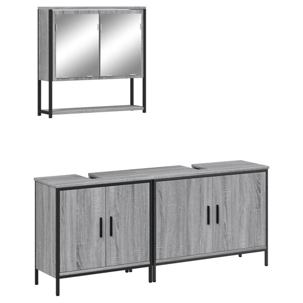 vidaXL 3 Piece Bathroom Furniture Set Grey Sonoma Engineered Wood