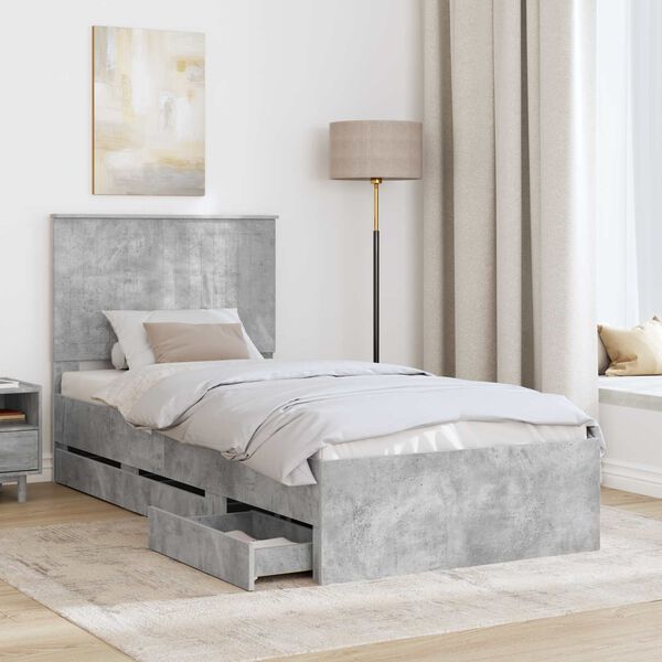 vidaXL Bed Frame with Drawer Concrete Grey 90 x 190 cm Engineer Wood