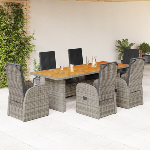 vidaXL 9 Piece Garden Dining Set with Cushions Grey Poly Rattan