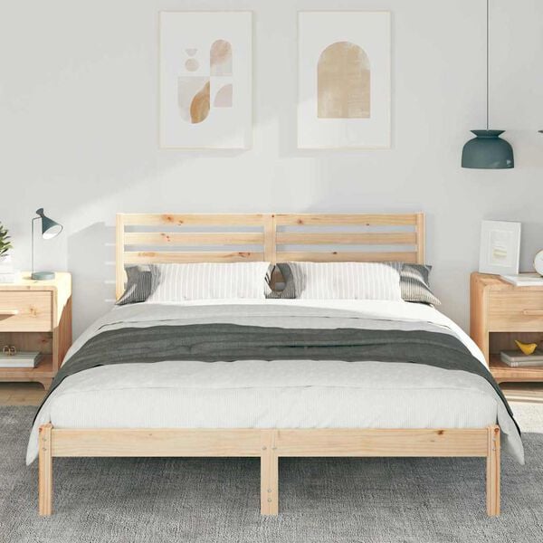 vidaXL Bed Frame with Headboard Brown 150 x 200 cm Solid Pine Wood