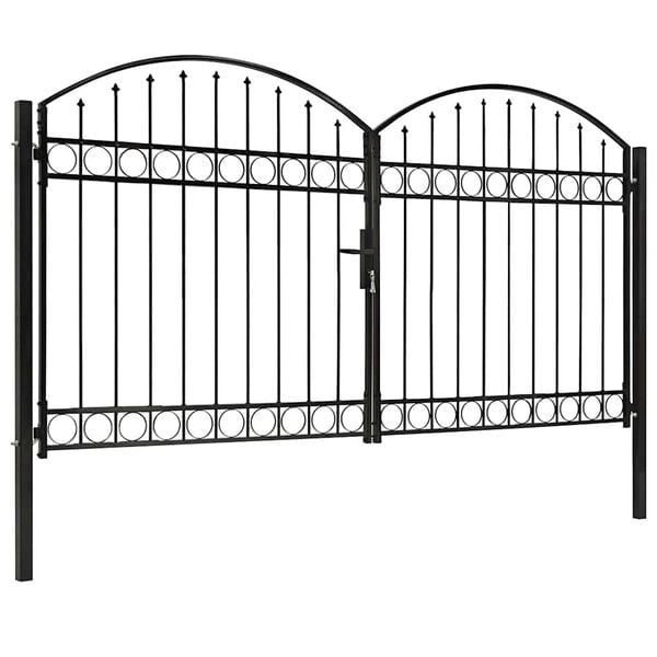 vidaXL Fence Gate Double Door with Arched Top Steel 300x175 cm Black