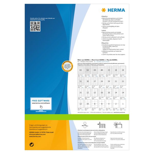 HERMA Permanent Address Labels A6 105x148 mm 800 Sheets White