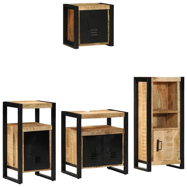 vidaXL Bathroom Furniture Set 4 pcs Brown and Black Solid Mango Wood