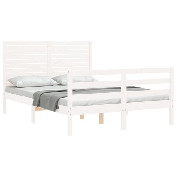 vidaXL Bed Frame without Mattress White Double Solid Wood