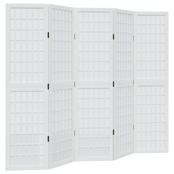 vidaXL Room Divider 5 Panels White Solid Wood Paulownia