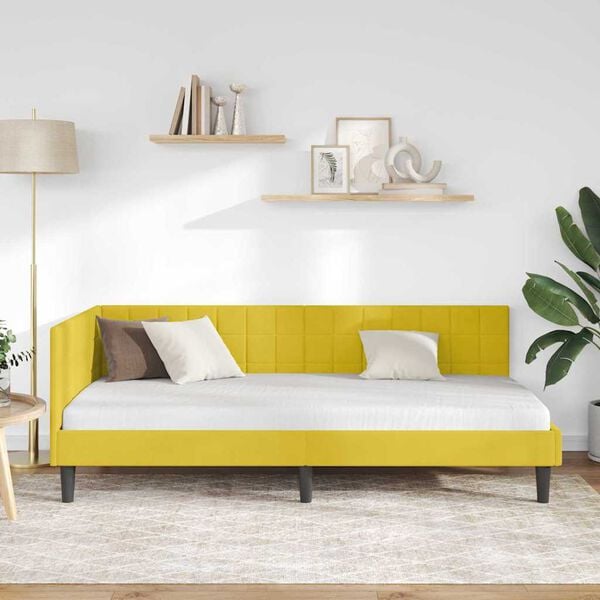 vidaXL Corner Bed Frame with Headboard Yellow 90 x 200 cm Velvet