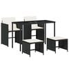 vidaXL 5 Piece Garden Dining Set with Cushions Black Poly Rattan