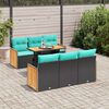 vidaXL 7 Piece Garden Sofa Set with Cushions Black Poly Rattan Acacia
