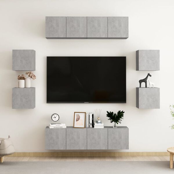 vidaXL 8 Piece TV Cabinet Set Concrete Grey Engineered Wood