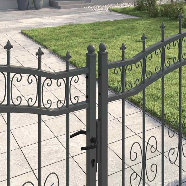 vidaXL Fence Gate with Spear Top Black 305x125 cm Powder-coated Steel